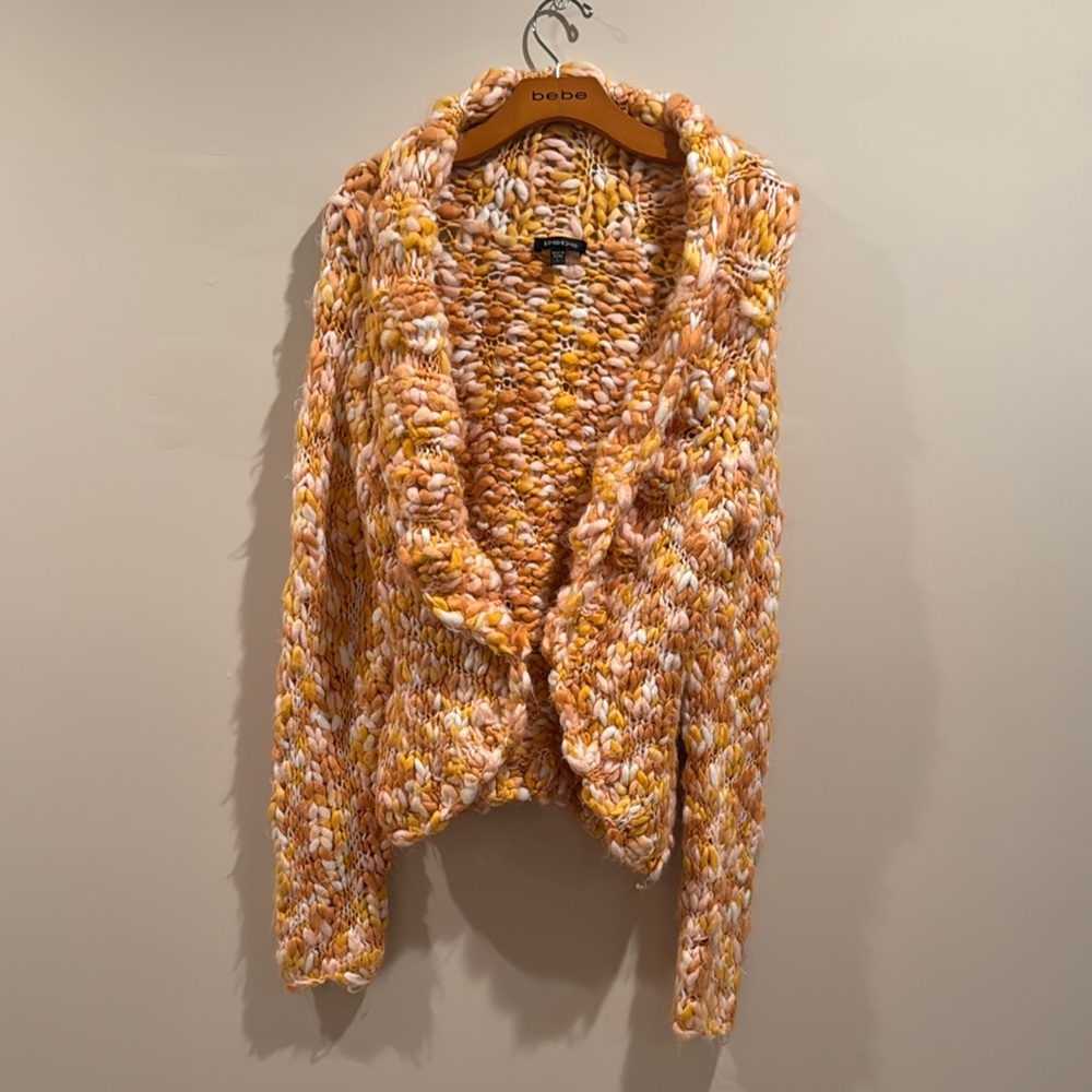 Bebe Orange and White Cardigan with Textured Knit